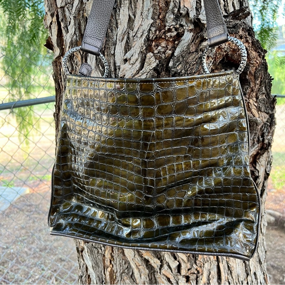 Croc-Embossed Brighton Green Hobo Tote Bag - Picture 4 of 6